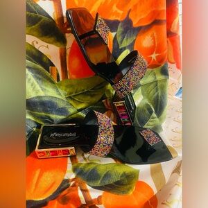 Jeffrey Campbell Black Sandals with Colorful Block Heel